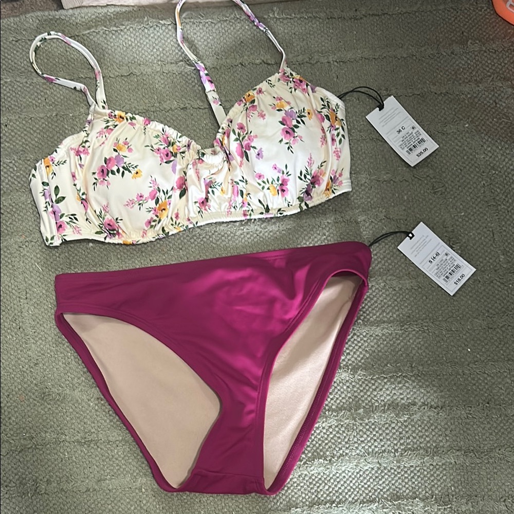 Floral Bikini Set with Pink Bottoms